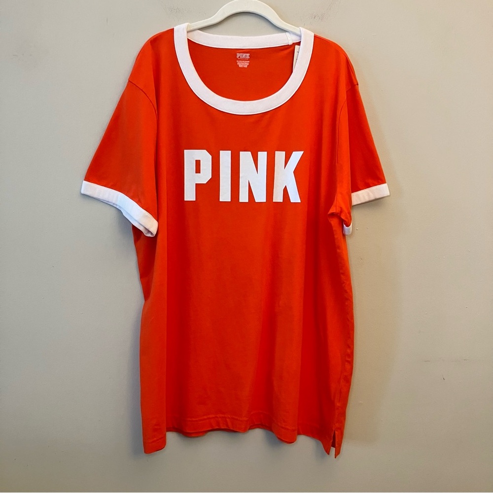 NWT PINK Cotton Short Sleeve Campus Ringer Tee Shirt